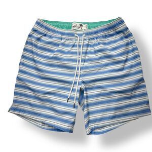 BONOBOS Teal striped 7" Swim Trunks Elastic Drawstring Waist Lined Size M